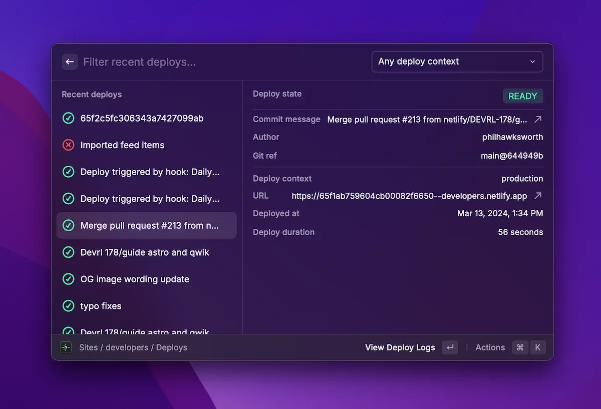 Netlify Raycast - deploys
