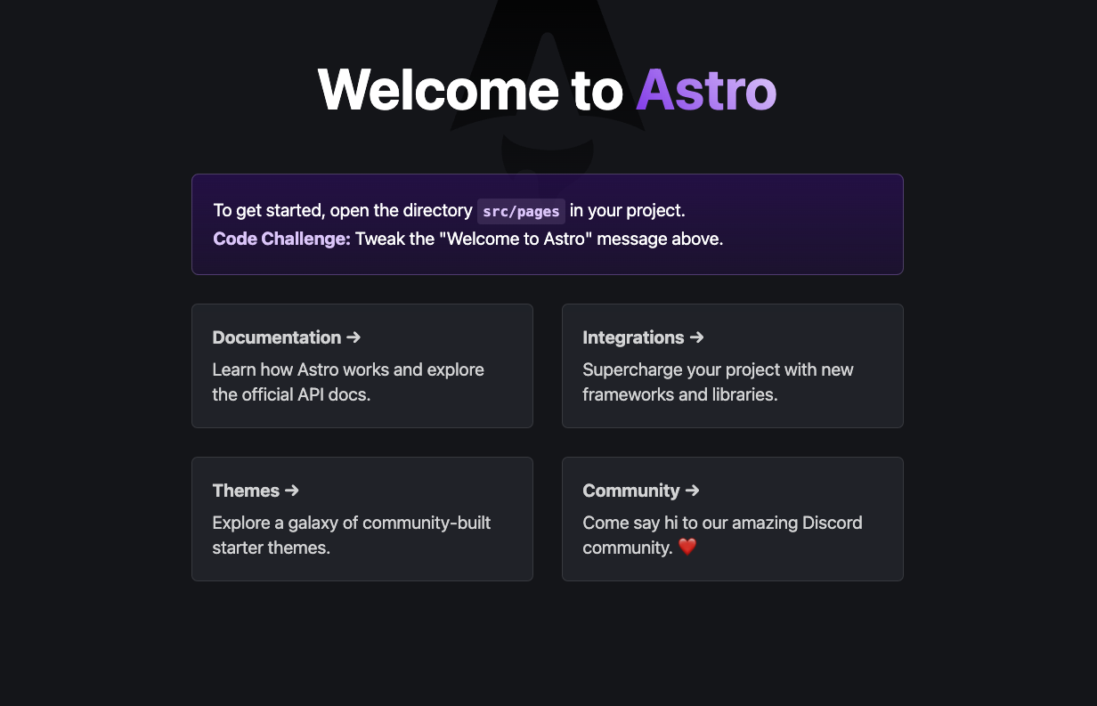 Astro site running in development