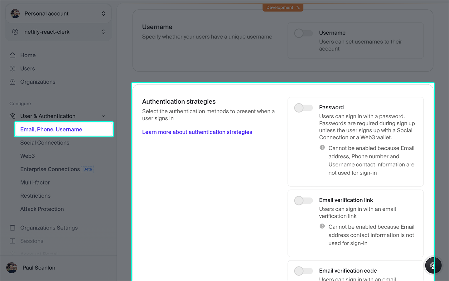 Clerk configuration UI