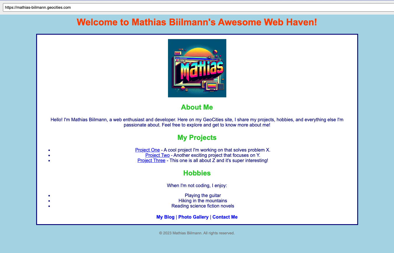 Generated home page on GeoSimCities