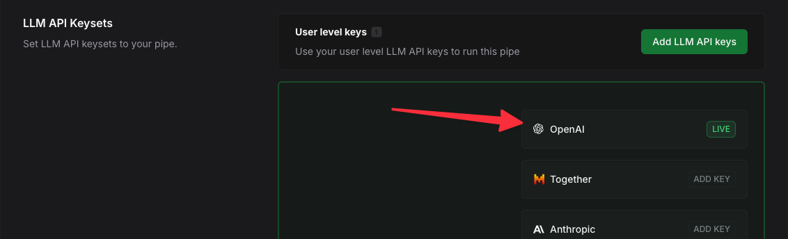 Add pipe-level key to Langbase Pipe