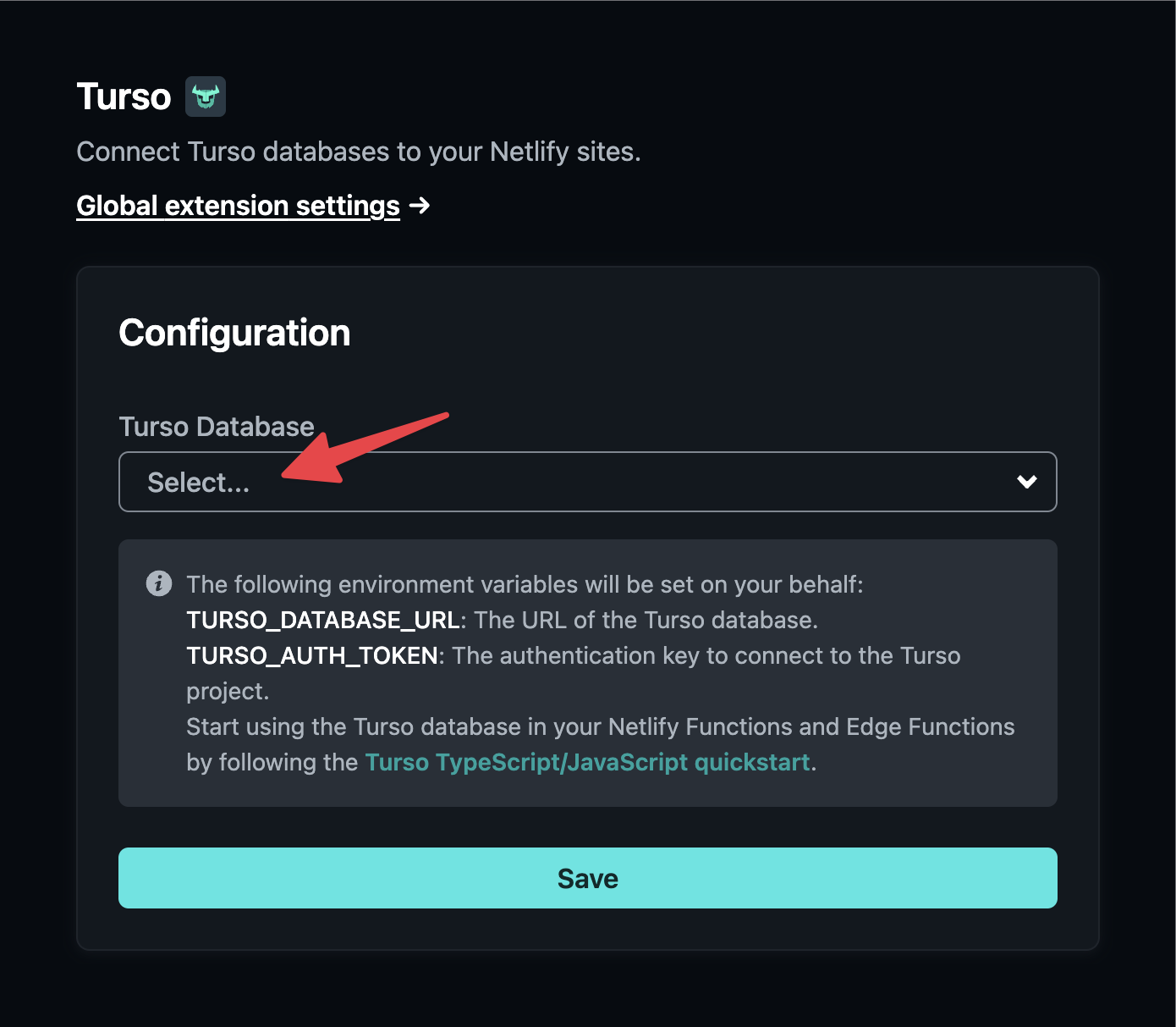 Select Turso database for site config