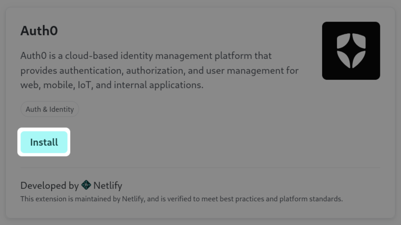 Select "Install" from the Auth0 Extension details page