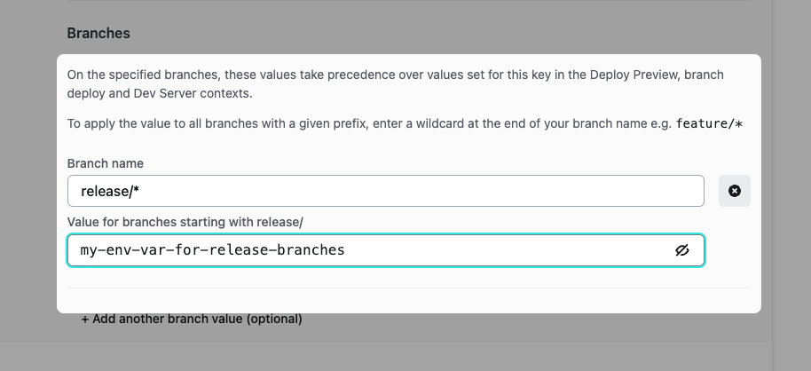 Apply specific environment variable values to all branches with a prefix