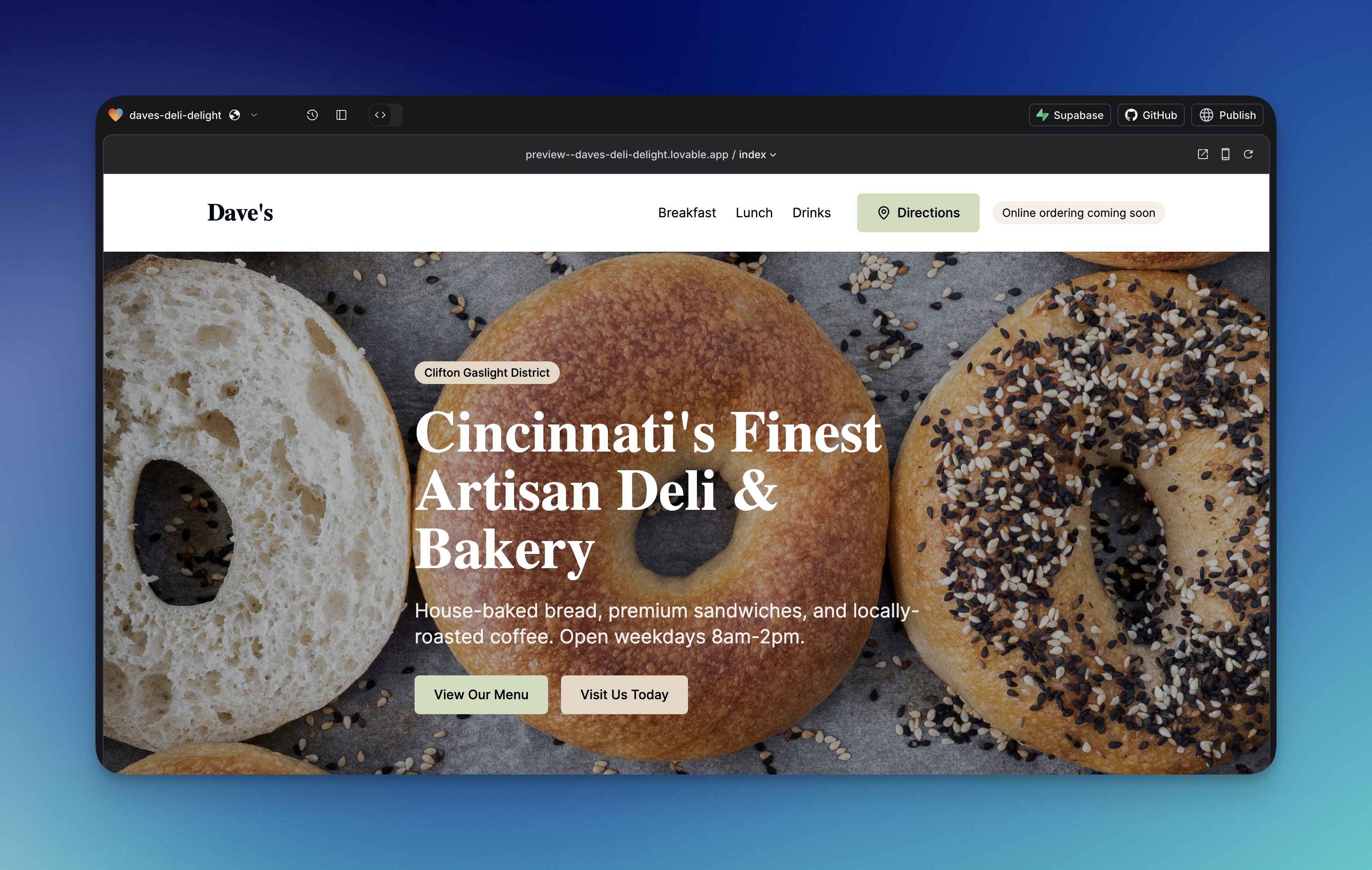 Lovable UI after site generation