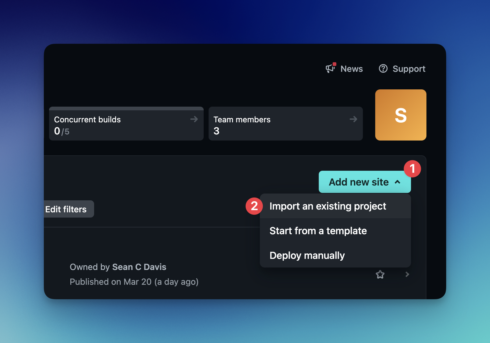 Netlify start page