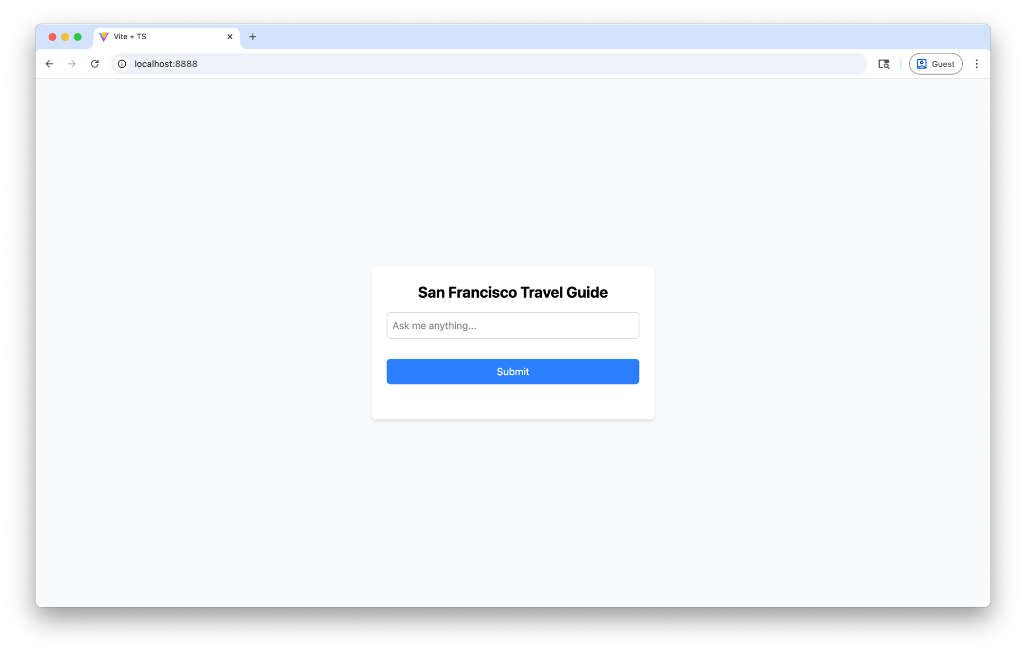 Screenshot of the app in local development